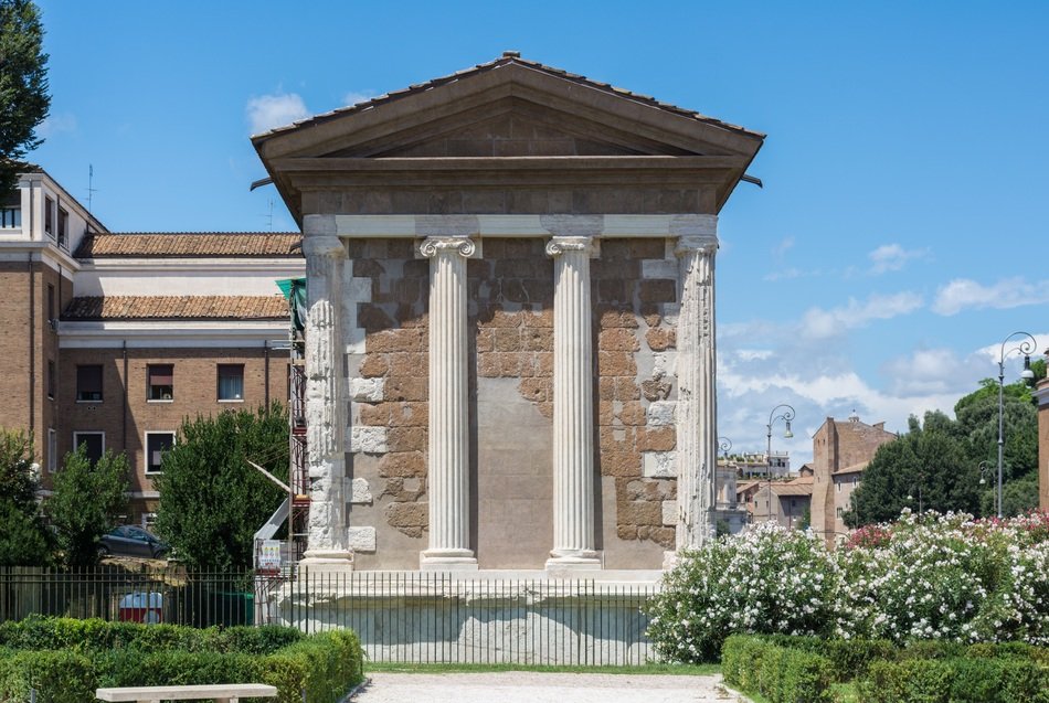 temple of portunus at cityscape, italy, rome