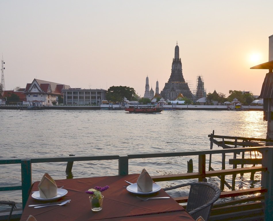 table on the background of the temple