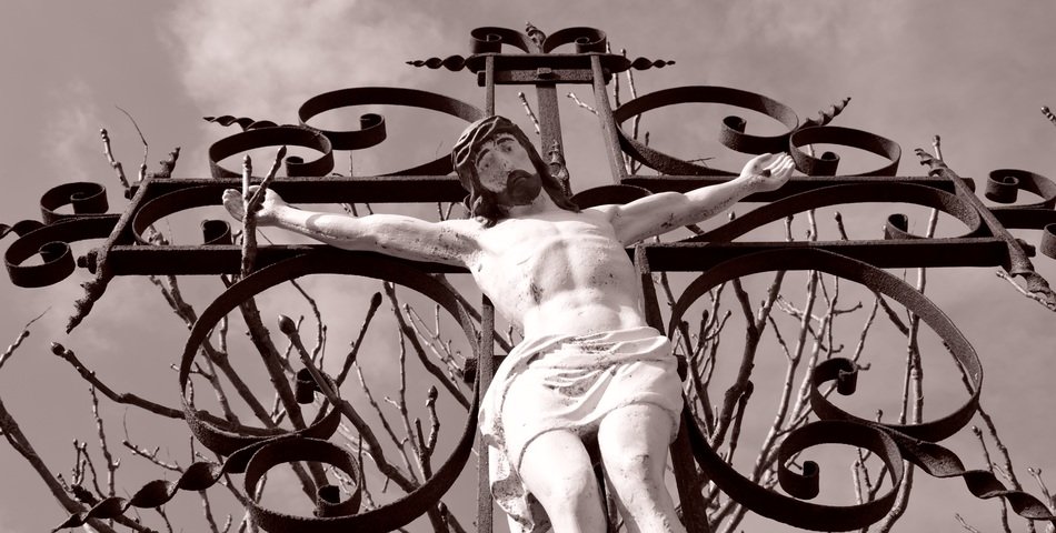 black-and-white photo of the crucifixion of Jesus