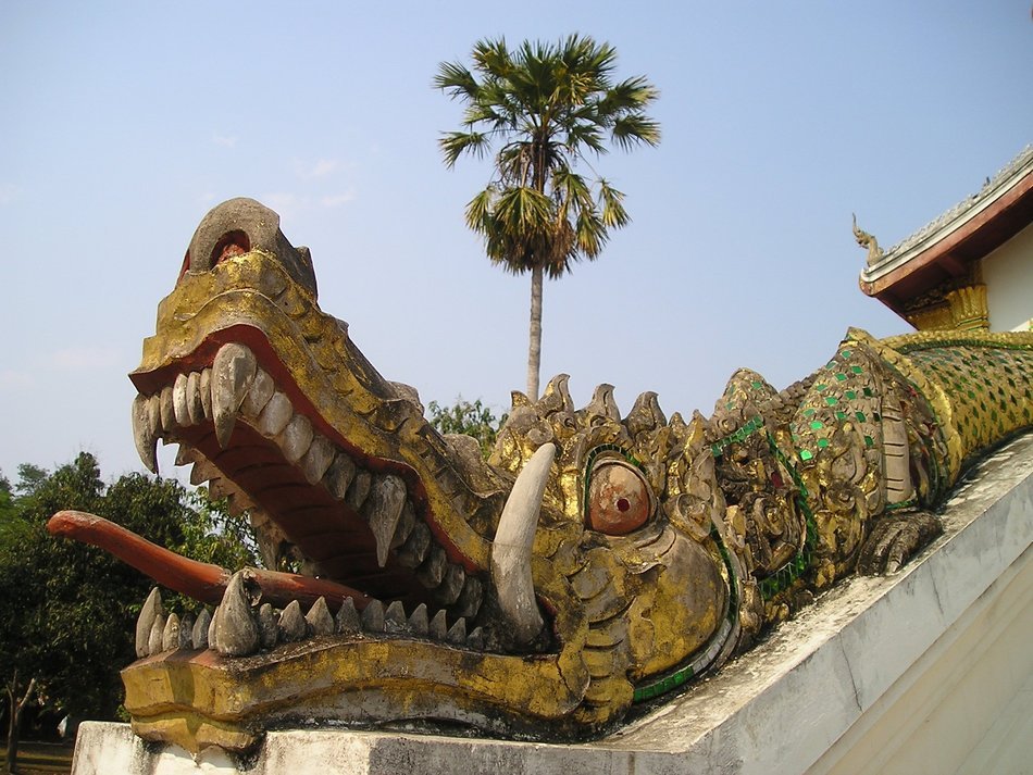 Golden dragon in temple, laos, southeast
