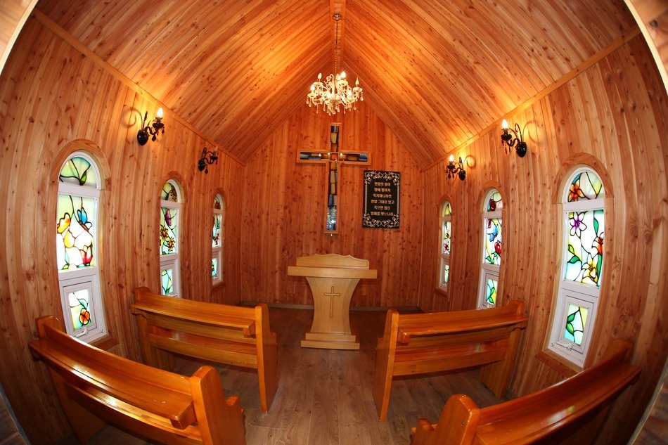 interior of a wooden chapel