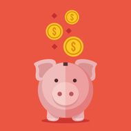 Piggy bank and gold coins Modern flat design vector illustration