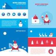 Christmas New Year banner set Santa Claus presents gifts