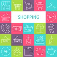 Vector Line Art Modern Shopping and Retail Icons Set
