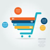 Modern vector shopping cart with sale and information round labels