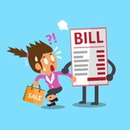 Cartoon a woman and bill payment