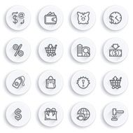 Commerce flat contour icons on white buttons
