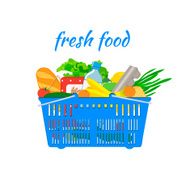 Supermarket basket with food