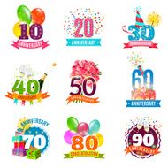 Anniversary birthdays emblems icons set N2