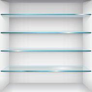 Empty glass shelves on wall Vector Illustration