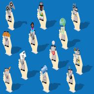 Pop up human hand holding smartphone