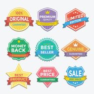 Flat color badges and labels promotion design vector