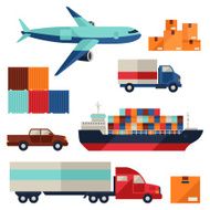 Freight cargo transport icons set in flat design style N2