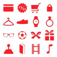 Shopping Icons Set Red N2