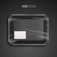 empty wrapped black food tray with sticker