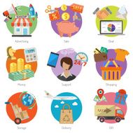 Internet Shopping and Delivery Flat Icon Set