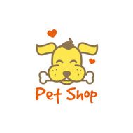 Vector cartoon yellow dog with bone logotype Pet shop logo N2