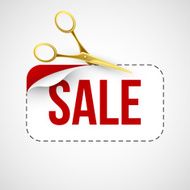 Price cut Gold scissors Vector illustration