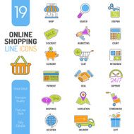 Online Shopping Thin Lines Color Web Icon Set