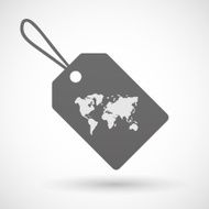 Shopping label icon with a world map