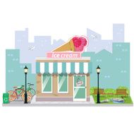 illustration ice cream and shop building facade