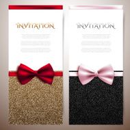 Vector invitation cards with shiny glitter and decorative bows