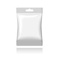 Blank white plastic sachet with hanging hole on the cash