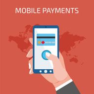 Mobile payment concept Man holding phone Flat style