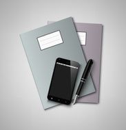 Notebooks with pen and smart phone background