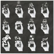 The human hand holding smart phone and many application