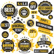 Black and yellow stickers badges labels ribbons Set 8