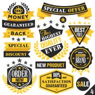 Black and yellow stickers badges labels ribbons Set 4