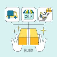 product delivery concept in thin line style