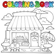 Coloring book cartoon candy store