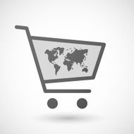 Shopping cart icon with a world map