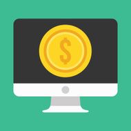 Vector Computer Display and Gold Coin Dollar Icon