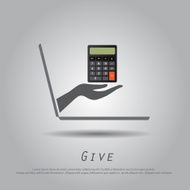 hand hold calculator from laptop vector icon