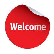 Red vector sticker text Welcome