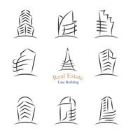 Real estate building icons in line stroke style