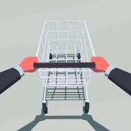 Businessman hands holding empty shopping cart