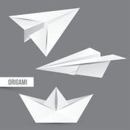 Origami vector set Airplane ship