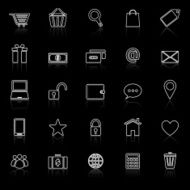 Ecommerce line icons with reflect on black