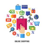 Online shopping vector background Flat e-commerce icons