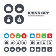 Money bag icons Wallet and piggy bank symbols N8