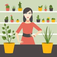 Florist sales woman in flower store Flat design N2