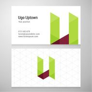 Modern letter U origami Business card template N2