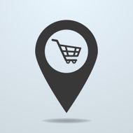 Map pointer with a shopping cart symbol
