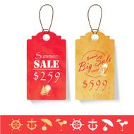 Sale label advertising design with red watercolor summer on mid