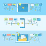 Set of line concept banners for download services