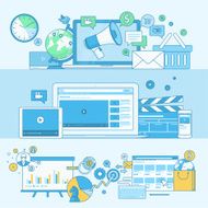 Set of line concept banners for digital marketing